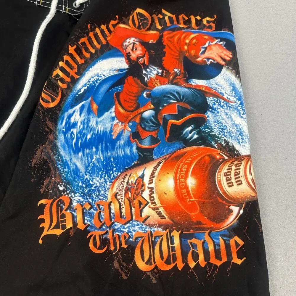 Captain Morgan Board Shorts Mens 38 Black Brave Wave Pirate Swim Trunks Rum Logo